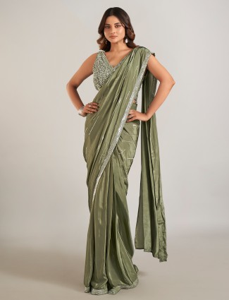 Mehendi green satin silk saree