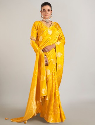 Mustard yellow wedding wear saree