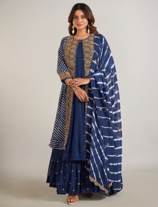 Navy georgette designer suit for wedding