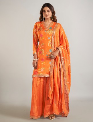 Orange silk printed palazzo suit