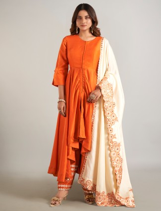 Orange silk palazzo suit with dupatta