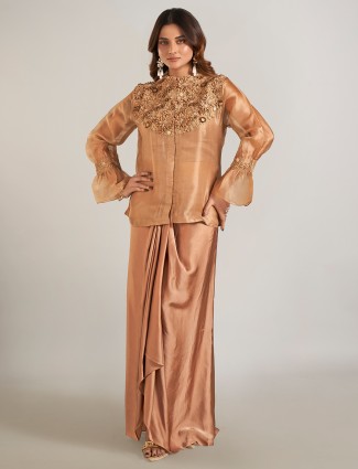 Pastel brown party wear indowestern suit