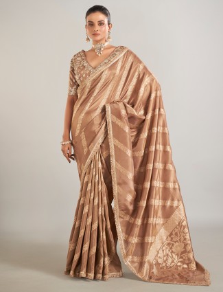 Pastel brown saree in shimmer dola silk
