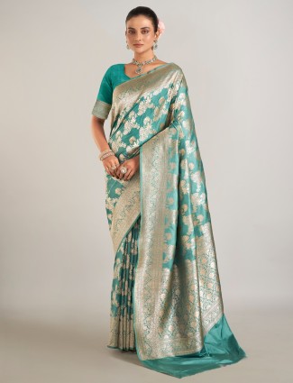 Pastel green banarasi silk saree for women