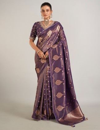 Pastel purple banarasi silk saree