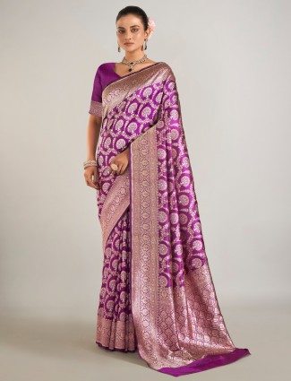 Newest purple banarasi silk saree for women