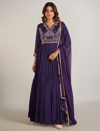 Light purple silk palazzo suit with sequins embellishment