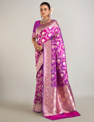 Purple wedding wear banarasi silk saree