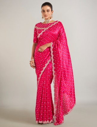 Rani color crepe silk saree for wedding