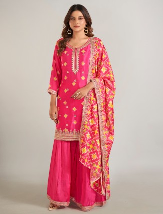 Rani color silk printed sharara suit