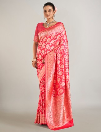 Red banarasi silk wedding wear saree for women