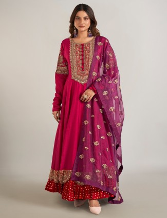 Wine raw silk pakistani designer suit