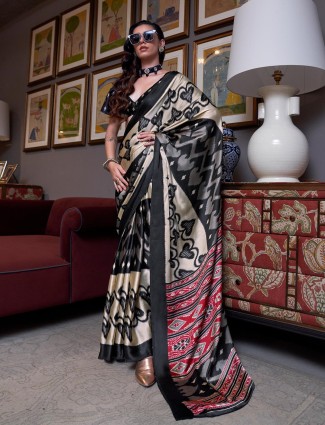 Classy black and cream crepe saree