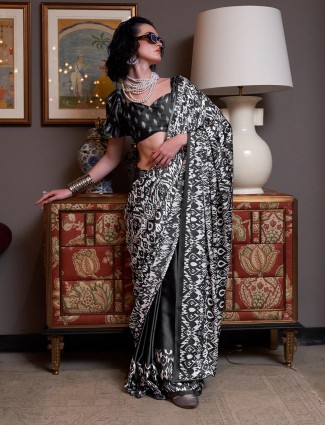 Black patola printed crepe saree
