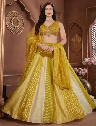 Mehendi yellow silk wedding wear lehenga choli