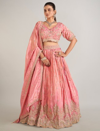Pastel pink silk lehenga choli for wedding wear