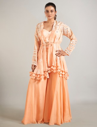 Peach georgette palazzo suit with jacket