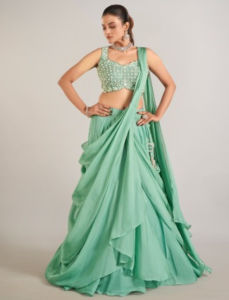 Pista green silk lahenga choli