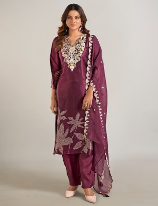 Wine silk festival wear salwar suit with dupatta
