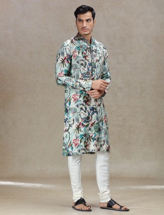 Aqua printed festive ready kurta set for men