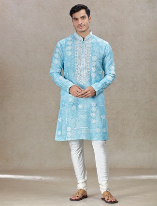 Aqua tranquil elegance tussar silk kurta suit