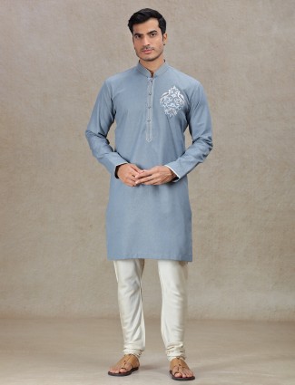 Grey sophisticated mens elegant kurta suit