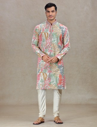 Multi coloured vibrant hued elegant printed kurta suit