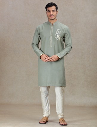 Olive timeless elegance linen cotton silk kurta suit