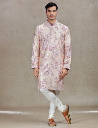 Peach elegance sophisticated tussar silk kurta set