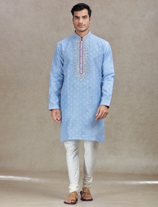 Powder blue serene sophistication in silk kurta set