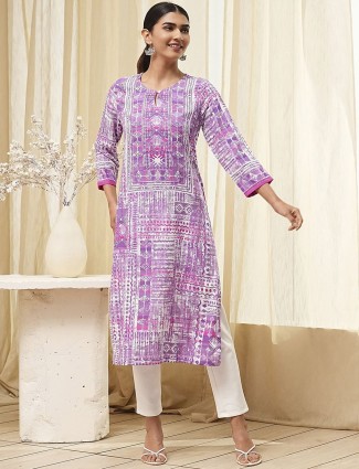 Purple printed kurti in cotton silk