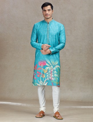 Rama green regal sophisticated kurta suit with embroidery