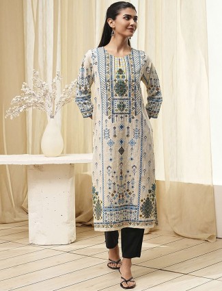 Trendy beige printed cotton silk kurti