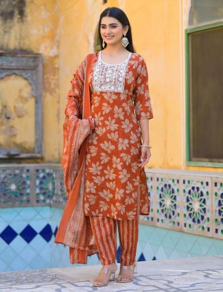 Brown Cotton Silk Kurti Set for Women