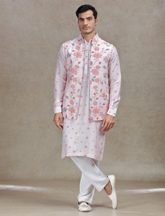 Chic fusion pink waistcoat set for contemporary celebrations