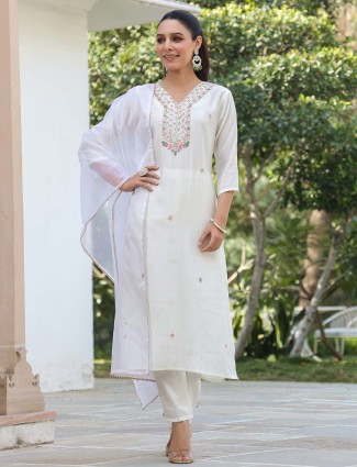 White Cotton Kurti Set for Women