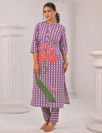 Light Purple Cotton Silk Kurti Set for Women