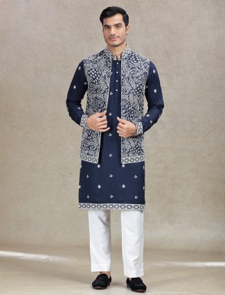 Modern flair navy waistcoat set for festive celebrations