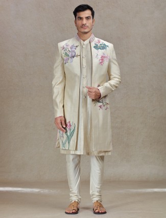 Luxurious Beige Indo-Western for a Majestic Look