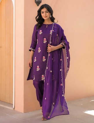 Purple elegance cotton silk kurti set for women