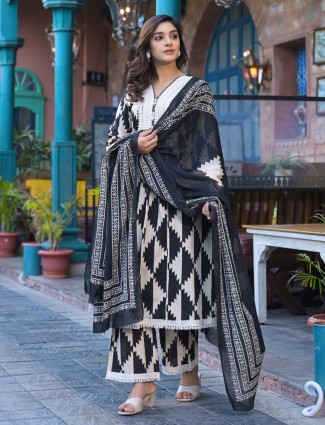 Black and White cotton kurti set for women