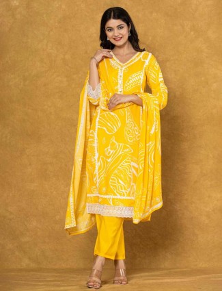 Yellow Cotton Silk Kurti Set for Women