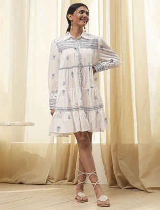 BIBA off-white printed cotton kurti for women