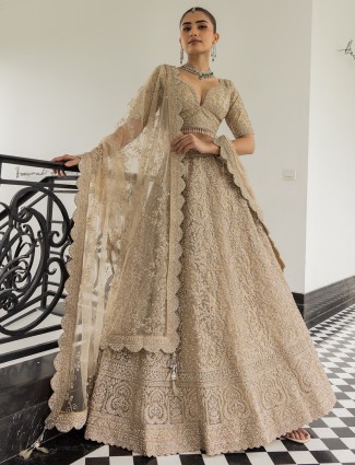 Beige net bridal lehenga choli