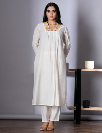 Women's Cotton Cream Kurti Set