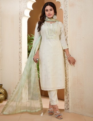 Cream silk salwar suit with dupatta