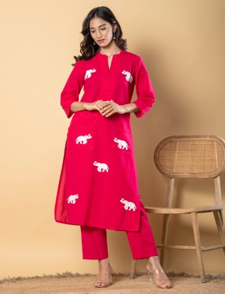 Magenta cotton kurti set for women
