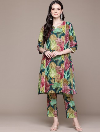 Multicolor Silk Printed Kurti Set