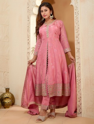Onion pink silk wedding salwar suit