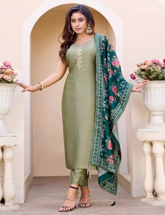 Pastel green silk festival wear salwar suit